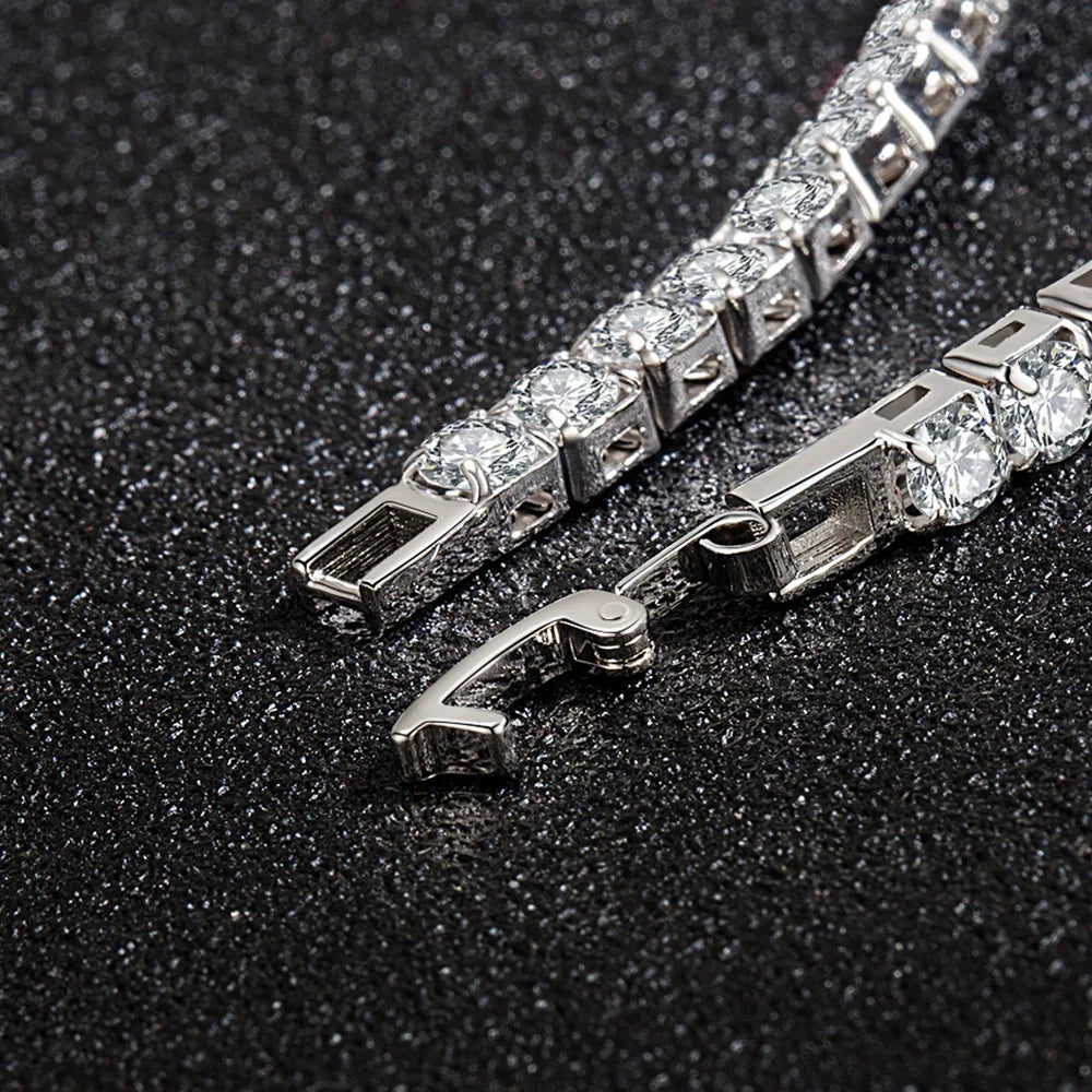 S925 Sterling Silver Tennis Bracelet – 4mm Zirconia, Adjustable 16–20cm, Simple Fashion Engagement & Wedding Jewelry