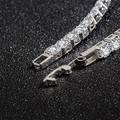 S925 Sterling Silver Tennis Bracelet – 4mm Zirconia, Adjustable 16–20cm, Simple Fashion Engagement & Wedding Jewelry