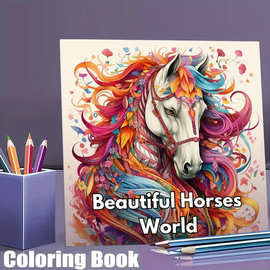 28 Pages Beautiful Horse World Coloring Book for Adult Stress Reduction | Colouring Book for Stress Relief and Mood Reduction