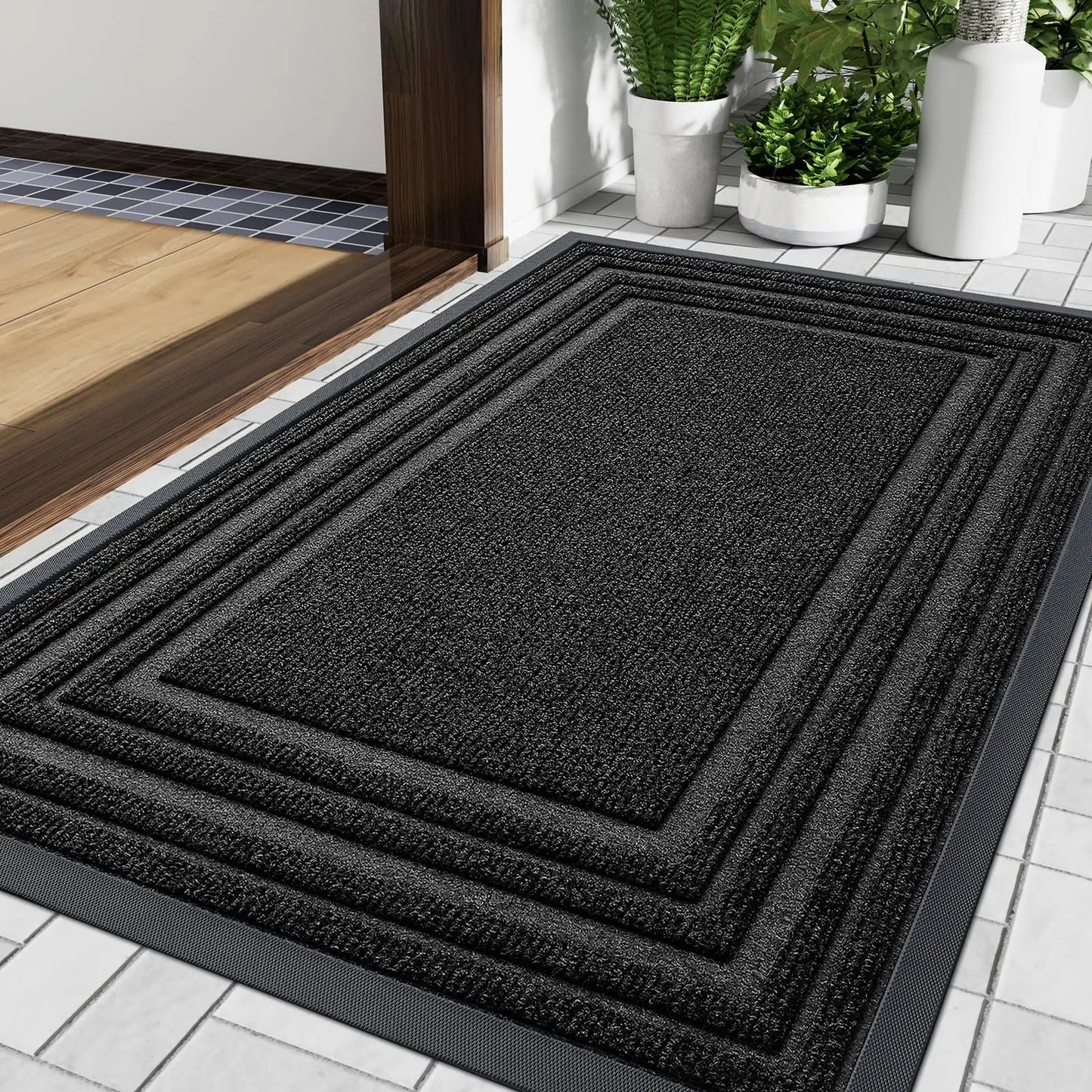 Olanly Natural Rubber Mat Non Slips Low Profile Outdoor Mat For Home Entrance Floor Doormats Heavy Duty Door Mat Outdoor Indoor