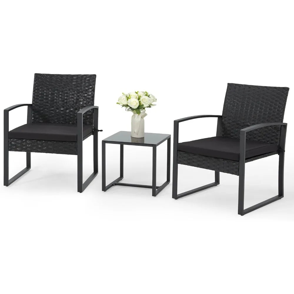 Outdoor Rattan Bistro Set with Coffee Table (3‑Piece)