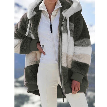 Oversized Jacket for Women Coat Autumn Winter Warm Plush Pocket Hooded Streetwear Loose Lady Zipper Cashmere Outerwear Coat