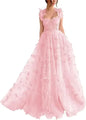 Elegant Corset Evening Gown with Tulle Skirt & 3D Butterfly Appliqués
