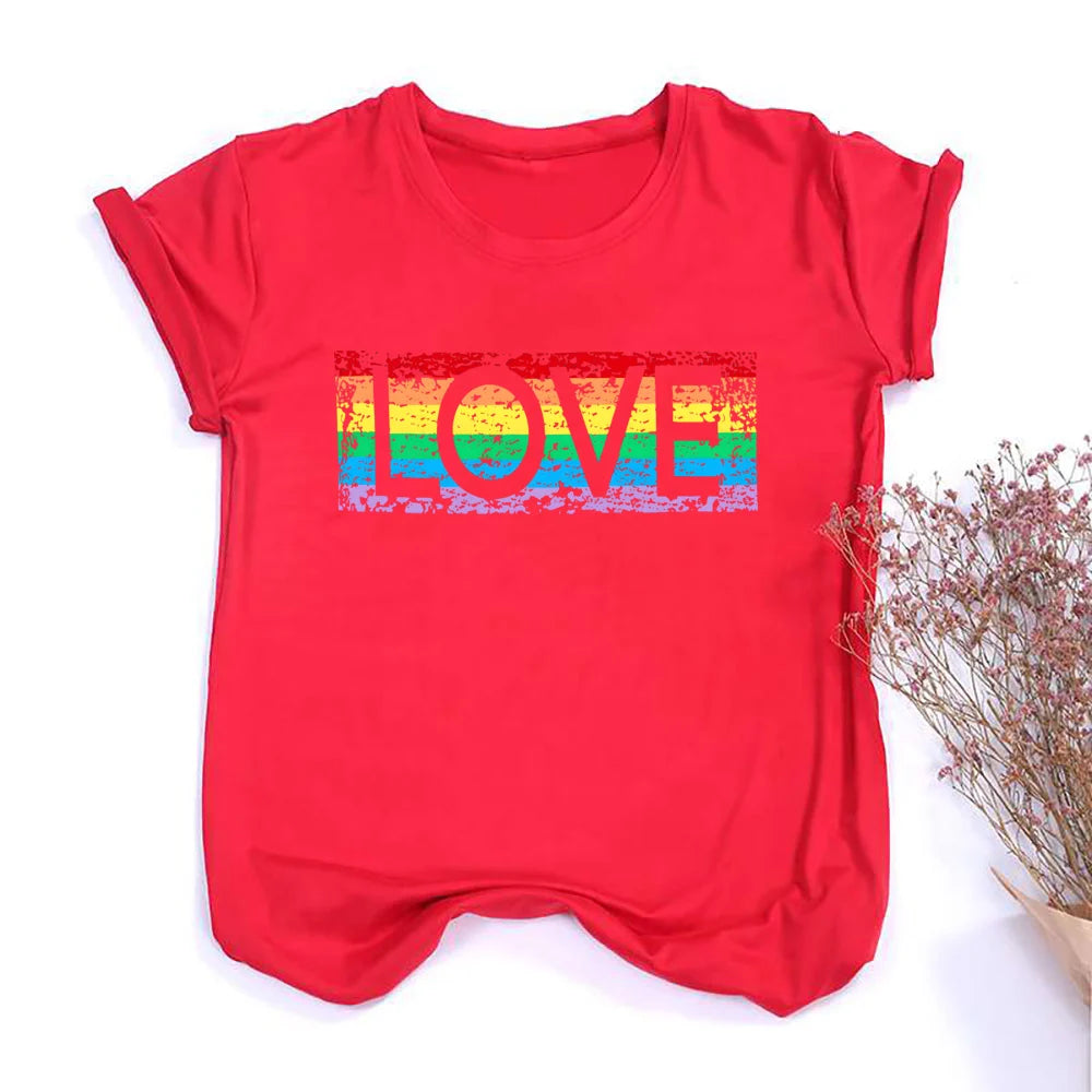 LOVE Pattern Print Girls Rainbow T-shirt Women Tee Shirt LGBT Pride Month T-shirt Love Wins Graphic Tee Summer Women Clothes