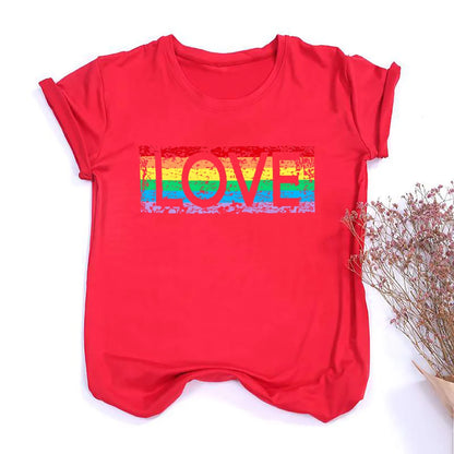 LOVE Pattern Print Girls Rainbow T-shirt Women Tee Shirt LGBT Pride Month T-shirt Love Wins Graphic Tee Summer Women Clothes