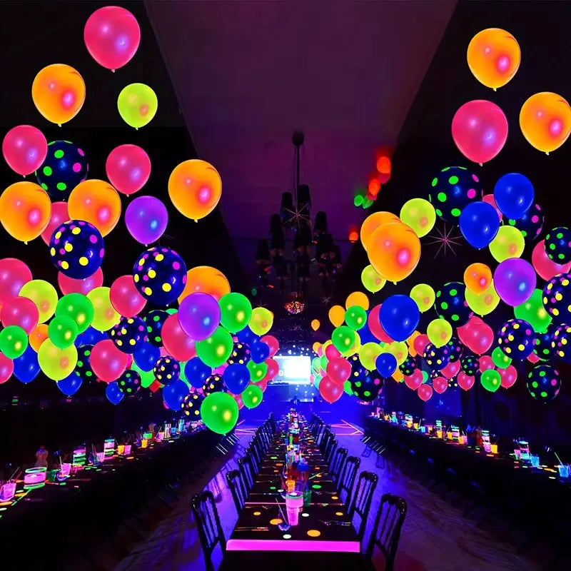 100PCS Glow‑in‑the‑Dark Balloons – Fluorescent Luminous Dot Latex Party Balloons