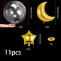 11‑Piece Golden Moon & Star Foil Balloon Set – Ramadan & Eid Party Decorations
