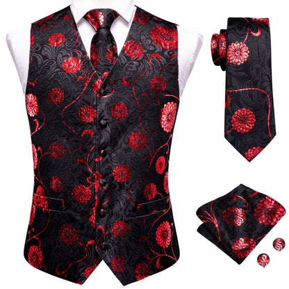 Hi-Tie 20 Color Silk Men's Vests Tie Slim Sleeveless Jacket Hanky Cufflink Waistcoat 4PC Suit