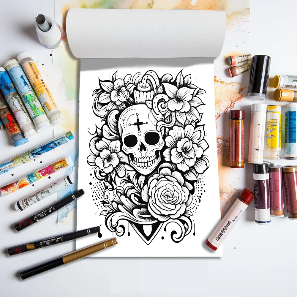 1pc, A4 Adult Coloring Book, Skulls , 25 Different Patterns, 100gsm Thick Paper