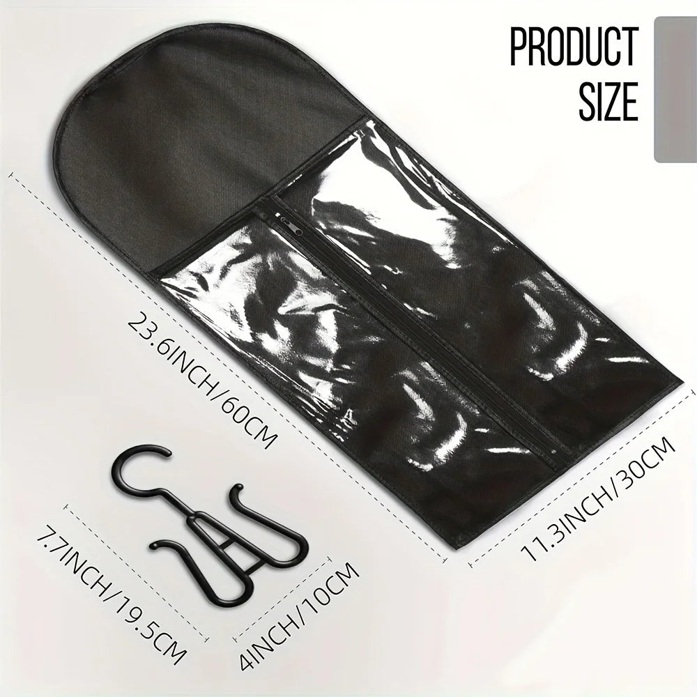 1/3pcs Premium Wig Storage Bags with Sturdy Metal Hangers - Black Transparent Design for Multiple Wigs & Hair Extensions