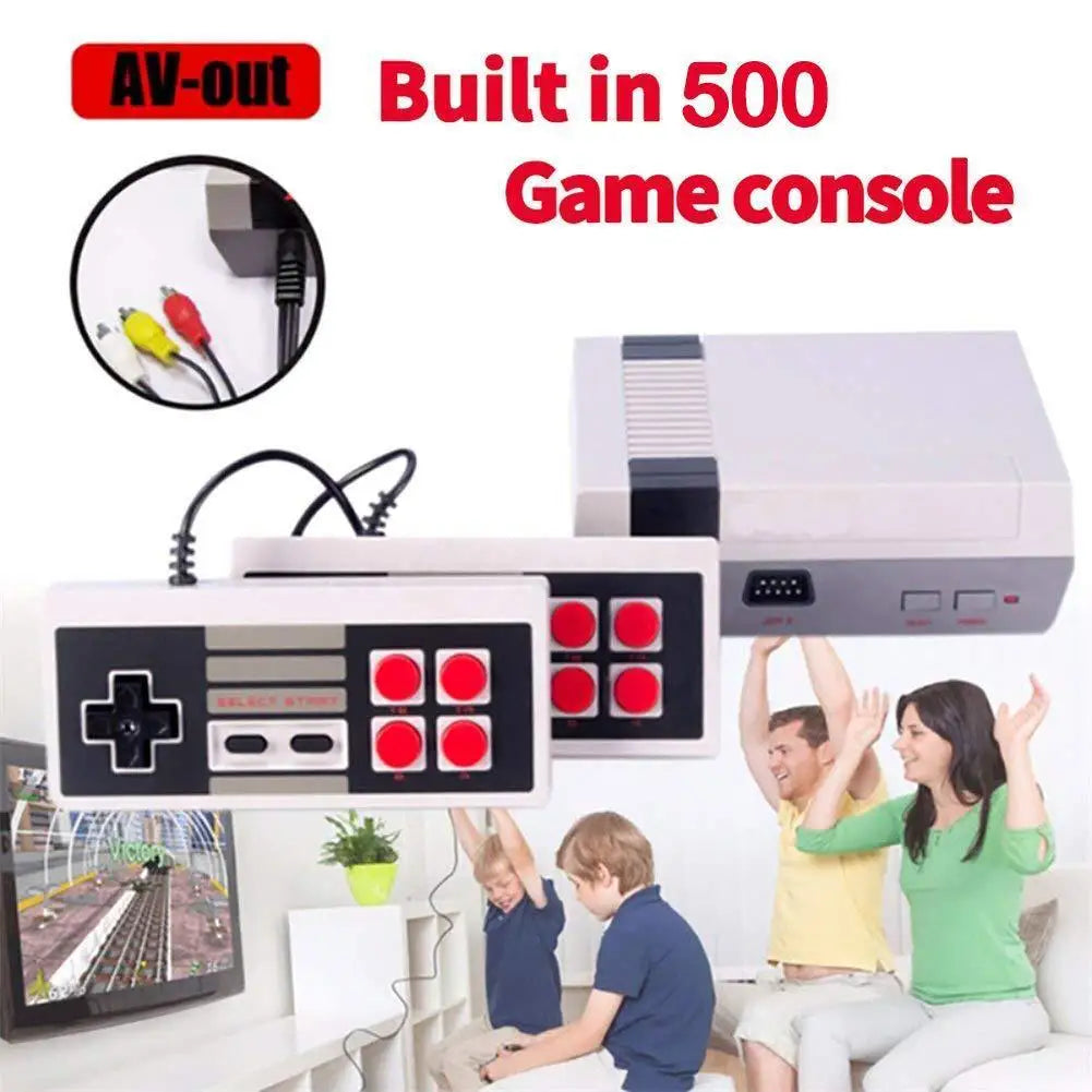 Mini TV Game Player (500 Built‑In NES Games, Dual Controllers, AV Output)