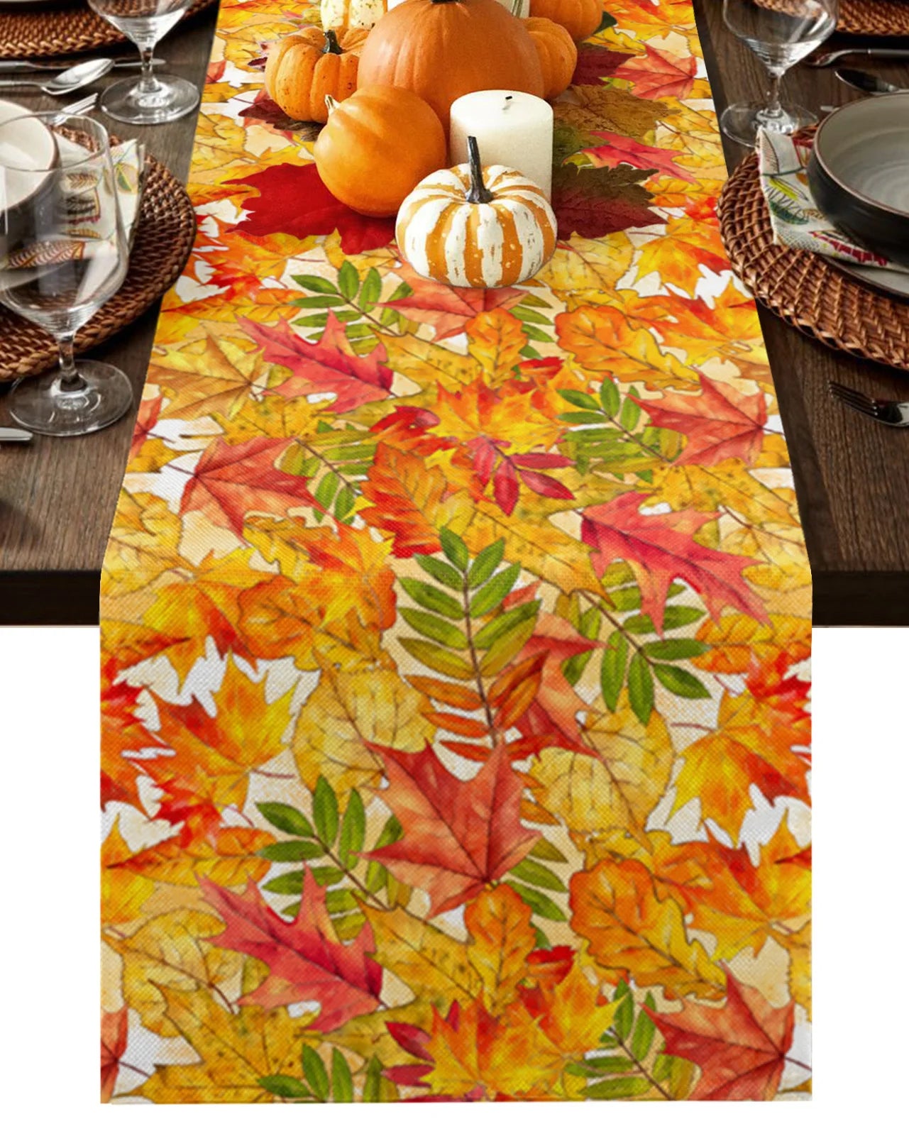 Thanksgiving Autumn Maple Leaves Table Runner Christmas Dinner Table Cloth Wedding Party Decor Cotton Linen Tablecloth