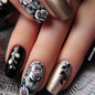 24pcs Gold Stripe Press‑On Nails – Long Square Full Cover Tips