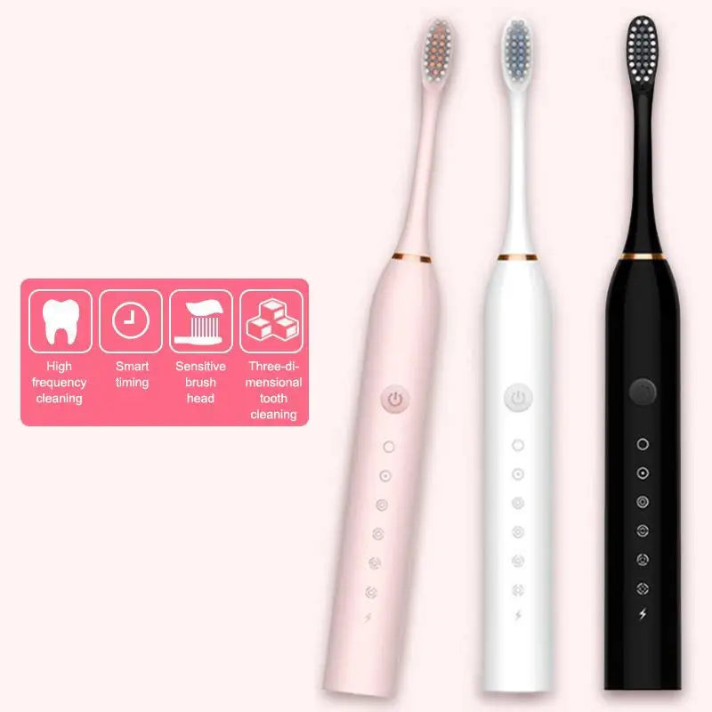 Electric Ultrasonic Toothbrush Set (Six‑Speed, Waterproof, USB Charging, Adult Tooth Cleaner)