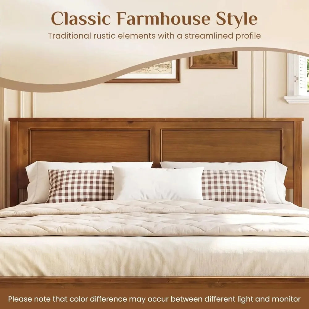 Queen Farmhouse Wood Platform Bed Frame with Headboard