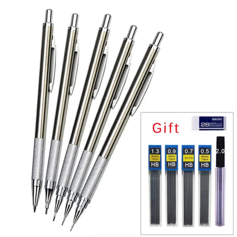 Full Metal Automatic Mechanical Pencil Set (0.3 -0.5 -0.7 -0.9 -1.3 -2.0mm)
