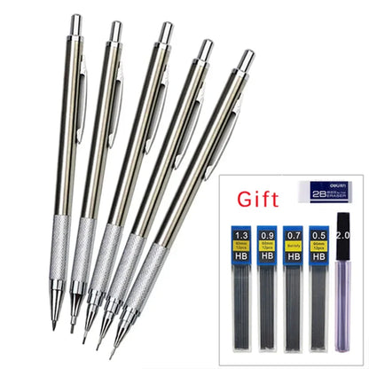 Full Metal Automatic Mechanical Pencil Set (0.3 -0.5 -0.7 -0.9 -1.3 -2.0mm)