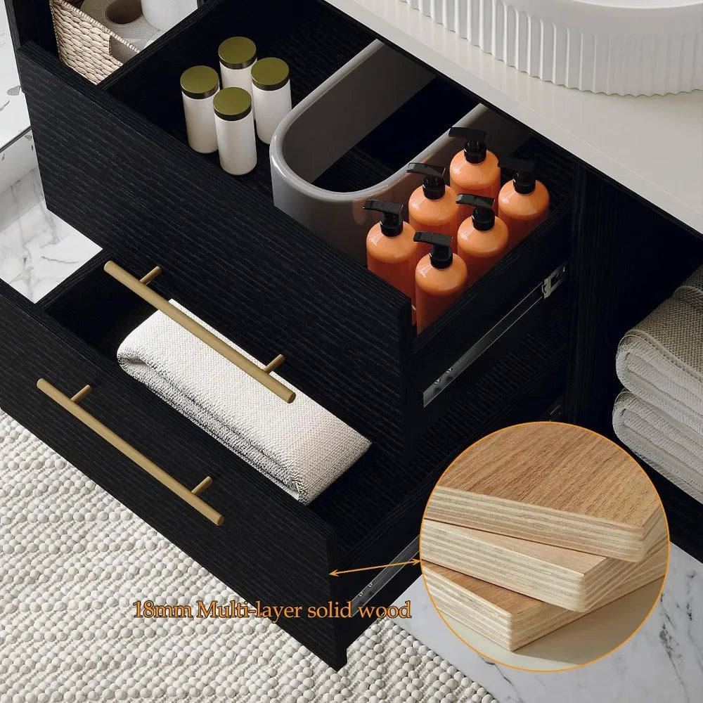 40" Floating Bathroom Vanity with Solid Wood Cabinet & Ceramic Sink