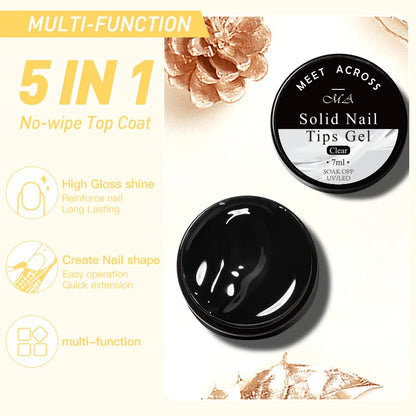 5-in-1 Glue Gel  - Reinforcement Gel, No-Wipe Top Coat, Manicure UV LED Soak Off Nail Gel Varnish for 3D Chrome Design