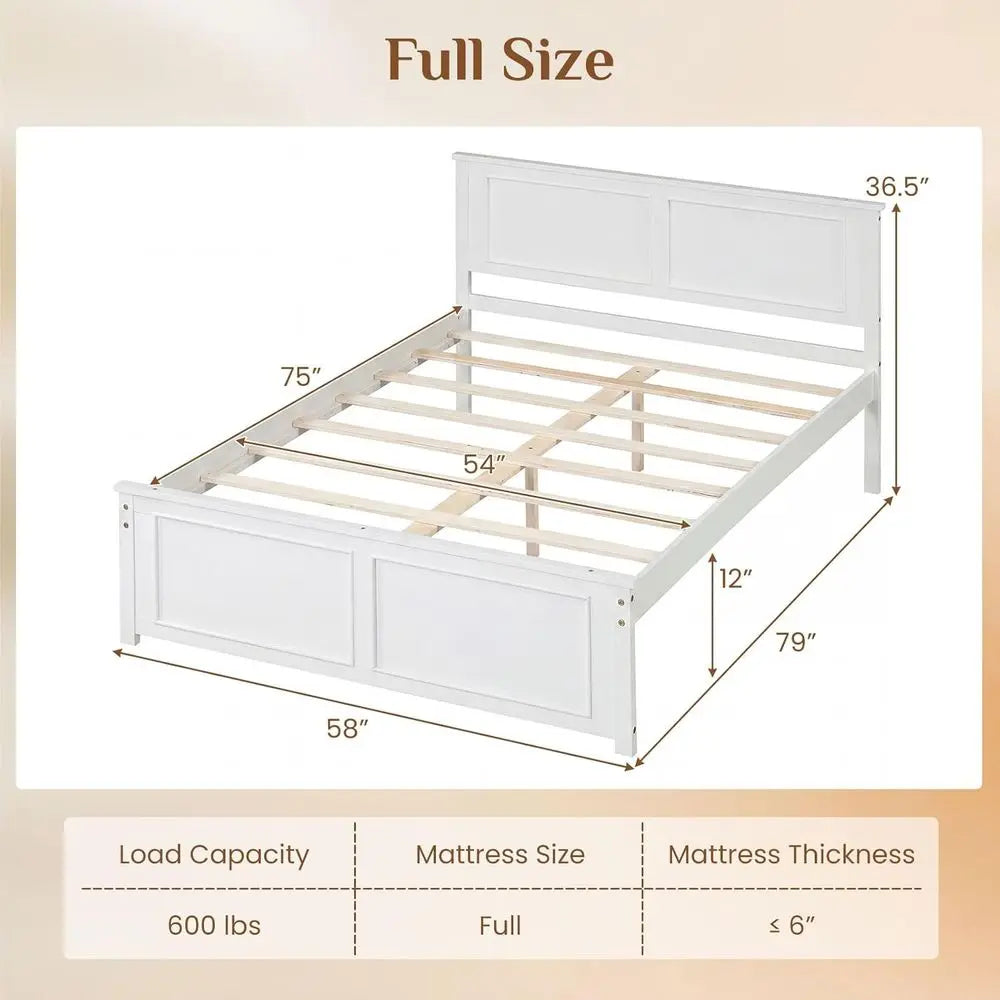 Full Size Farmhouse Wood Bed Frame with Headboard