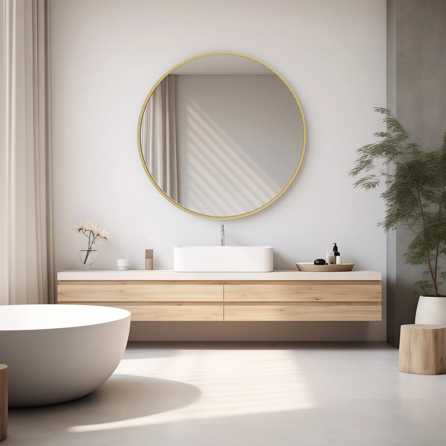 Large Gold Round Vanity Framed Mirror for Wall Matte Metal Framed 30 Inch Modern Mirror Tempered Glass Bedroom Living Room