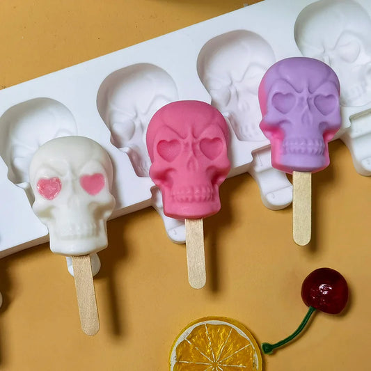 6 Skulls Ice Cream Silicone Mold Homemade Popsicle Ice Cream Mold kitchen Supplies Ice Maker Popsicle Sticks Chocolate Mold