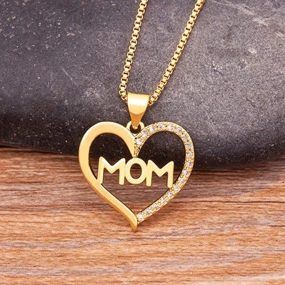 Nidin Luxury Fashion Letter "MOM" Inlaid Crystal Pendant Necklace Mother's Birthday Gift Woman Neck  Anniversary Jewelry