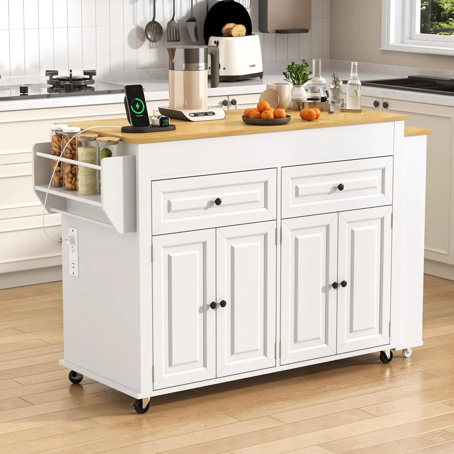 80"–48" Extendable Kitchen Island with Power Outlet (Custom)