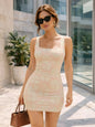 Women Square Neck Strap Mini Dress Slim Fit Daily Lounge Travel Casual Elegant Outfit for Lounge Seaside Weekend Outfits