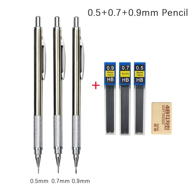 Full Metal Automatic Mechanical Pencil Set (0.3 -0.5 -0.7 -0.9 -1.3 -2.0mm)