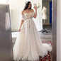 Short Puff Sleeves 3D lace Wedding Dresses Champagne Liner Tulle Appliques Formal Bridal Gowns
