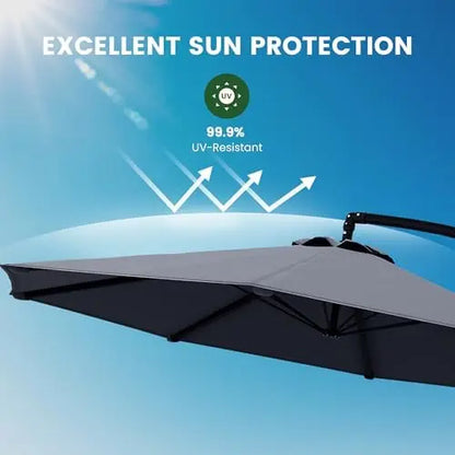 10FT Cantilever Umbrella with Base — 360° Rotation & Infinite Tilt