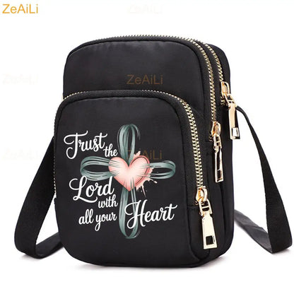 Cat & Dog Faith Quote Crossbody Phone Bag
