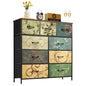 9‑Drawer Tall Bedroom Dresser with Wooden Top & Fabric Bins
