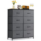 9‑Drawer Tall Bedroom Dresser with Wooden Top & Fabric Bins