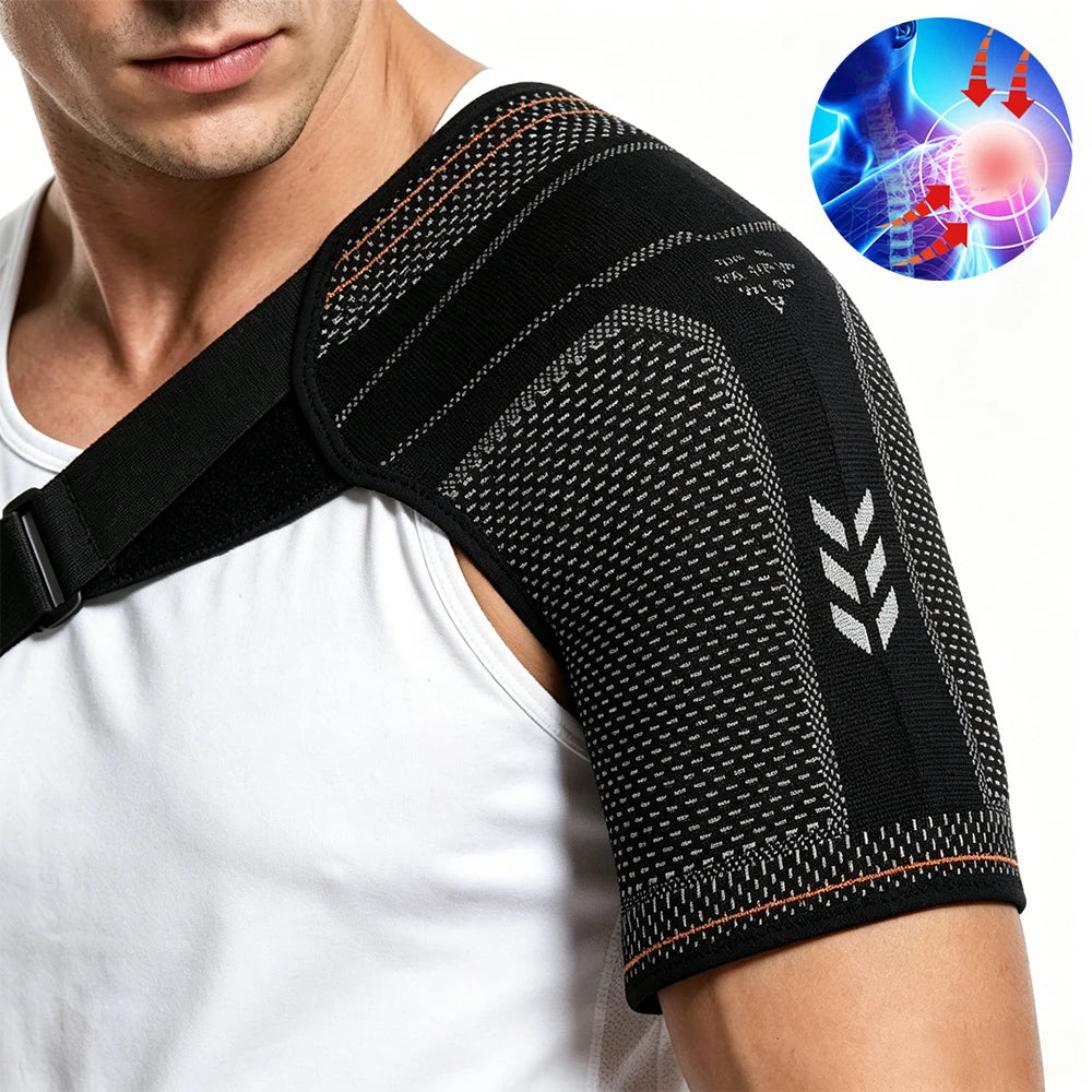 Shoulder Stability Brace Adjustable Knitted Compression Shoulder Sleeve Fits Left & Right Shoulder Basketball Running Cycling
