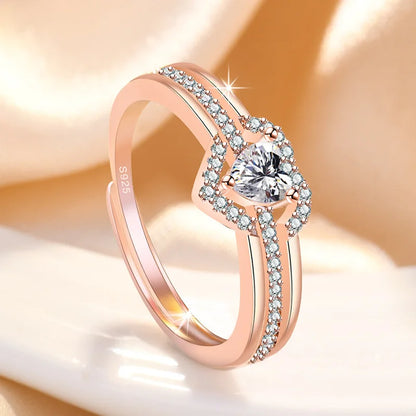 Hot 925 Sterling Silver Heart Ring Sparkle Zircon High Quality