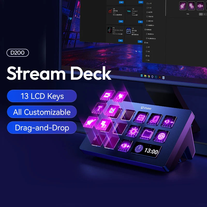 D200 Live Streaming Controller (13 LCD Keys for Gaming, Office, Vlog &amp; Content Creation)