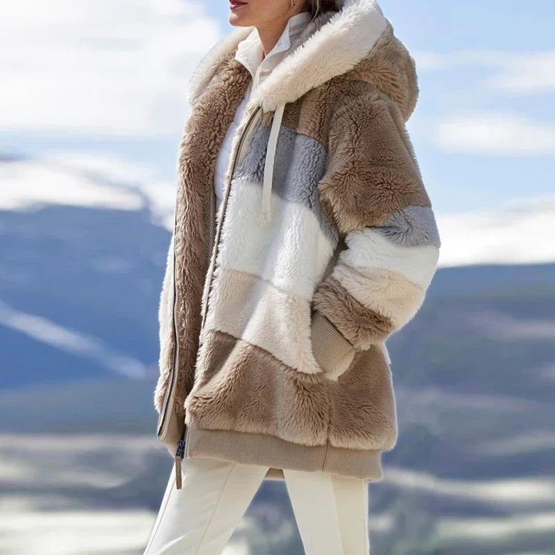 Oversized Jacket for Women Coat Autumn Winter Warm Plush Pocket Hooded Streetwear Loose Lady Zipper Cashmere Outerwear Coat