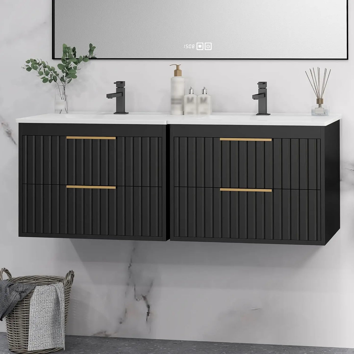 24" Floating Bathroom Vanity with Sink & 2 Drawers – Black