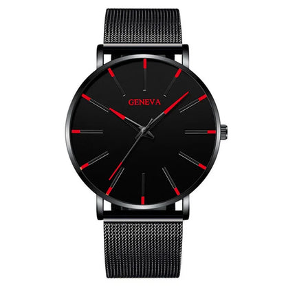 Mens Business Black Luxury Watches Stainless Steel Ultra Thin Mesh Belt Quartz
