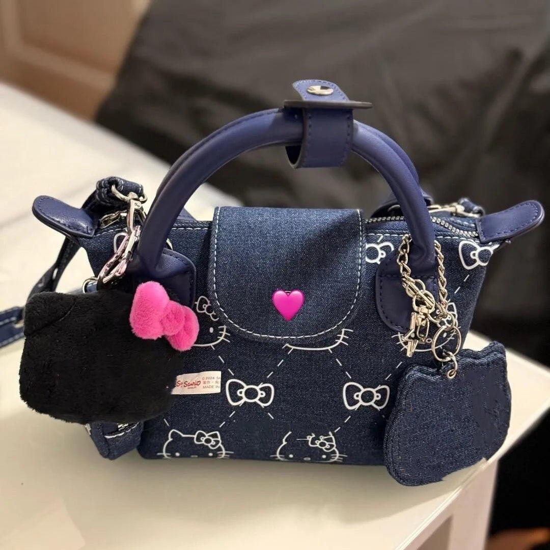 Hello Kitty Denim Shoulder Bag   Cute Print Crossbody