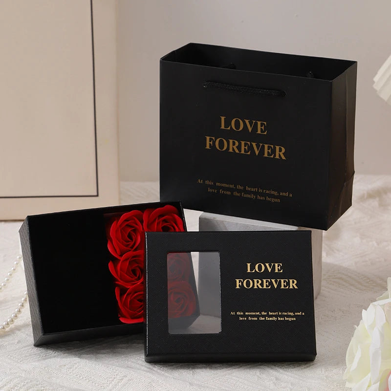 Mother's Day Jewelry Gift Packaging Box 6 Soap Rose Pendant Ring Bracelet Eternal Flower Window Opening Jewelry Box Romantic Bag