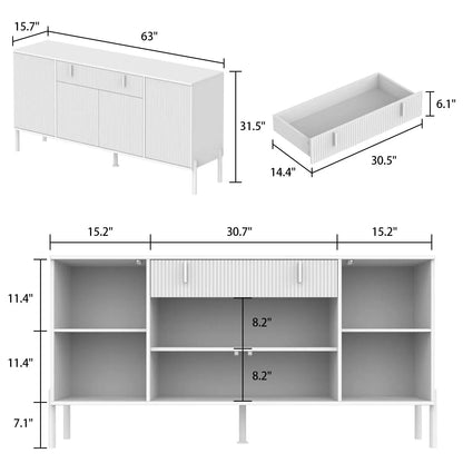 63" Modern Sideboard with Drawer & Pop‑Up Doors – Metal Legs