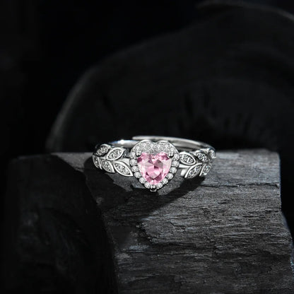 925 Sterling Silver Ring Pink Heart-shaped zirco luxury Opening Adjustable For Women Wedding Fine Jewelry Accessories Party Gift