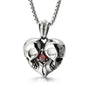 Stainless Steel Love Heart Skull With Red Gemstone Pendant Necklace