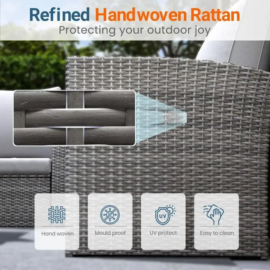 5‑Piece Wicker Patio Conversation Set with Cushions & Glass Table