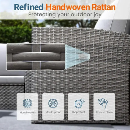 5‑Piece Wicker Patio Conversation Set with Cushions & Glass Table