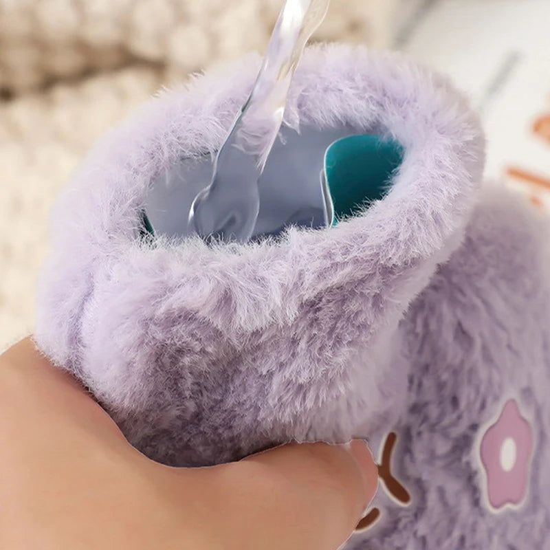 Cute Cartoon Plush Hot Water Bottle: Rabbit and Bear Designs, Velvet, Portable Hand Warmer for Women/Men