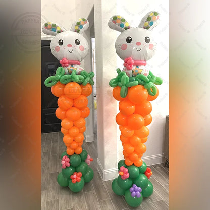 91pcs/set Carrot Shape Easter Rabbit Balloons Stand DIY Latex Balloon Ornament Toy Easter Themed Party Supplies Party Decoration